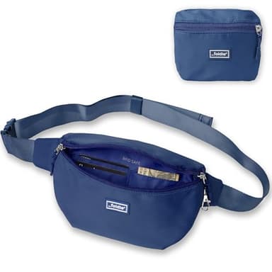 The Foldie Foldable Crossbody Bags for Women & Men - Anti-Theft RFID-Safe Fanny Pack with Smart Lockable Zippers and Cut-Resistant Strap - Lightweight Waist Pack for Travel & Everyday Use - Blue