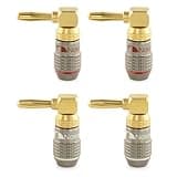 Nakamichi FanLock Excel Series 24k Gold Plated Right-Angle Banana Plug 10 AWG - 18 AWG Gauge Size 4mm for Speakers Amplifier Hi-Fi Home Theatre Wire Cable 90 Degree Quick Connector, 4 Pcs (2-Pairs)