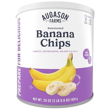 Augason Farms Sweetened Banana Chips Emergency Food Supply, 31 Servings, 10 Year Shelf Life, Great for Cooking, Baking, and Snacks - Dehydrated Meals, Survival Food Camping Essentials Can