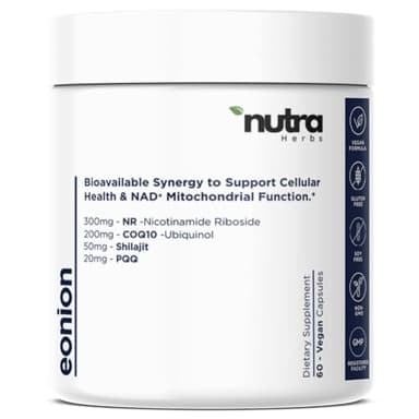 NutraHerbs - Advanced NAD+ Complex with 300mg NR + 200 mg Ubiquinol CoQ10 & 10 mg PQQ | Mitochondrial Support for Cellular Energy, Mental Clarity & Focus | Enhanced Bioavailability | 60 Capsules