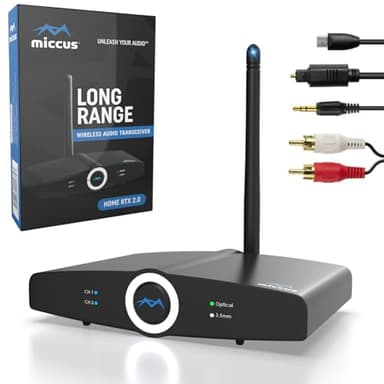 Long Range Bluetooth Transmitter or Receiver, Audio Only for TV PC Stereo, Connect Speaker, Headphones, Phone, aptX Low Latency Wireless Adapter, Listen in HD No Delay Optical RCA 3.5mm (Home RTX 2.0)