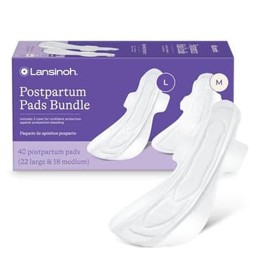 Lansinoh Postpartum Maxi Pads Bundle, 40 Count, Heavy Absorbency Overnight Pads with Wings, Includes 2 Sizes for Extra Protection, Postpartum Essentials