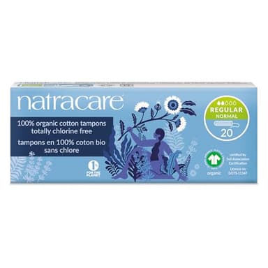 NATRACARE Non-Applicator 100% Organic Cotton Tampons, Regular, Totally Chlorine Free, Biodegradable and Compostable, 20 Count