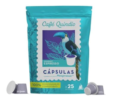 Cafe Quindio Compostable Coffee Pods, compatible with Nespresso Original machines - Gourmet Espresso Coffee - 25 Pods/Bag