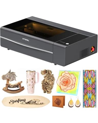 xTool P2S 55W CO2 Laser Cutter, Smart Desktop CO2 Laser Engraver and Cutter Machine, Dual Smart 16MP Cameras, 3D Curved Cylinder Engraving, Create with Wood and Metal Acrylic Glass Fabric Leather