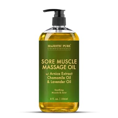 MAJESTIC PURE Arnica Sore Muscle Massage Oil for Massage Therapy - Refreshing and Relaxing - Natural Oils with Lavender & Chamomile Essential Oils - All Skin Types - Men & Women Massage Lotion-8 fl oz
