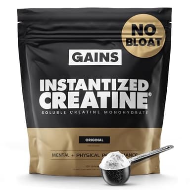 Gains in Bulk Instantized Creatine Monohydrate for Women and Men, Soluble Pre Workout Powder, Supports Muscle Building, Strength and Performance, Bodybuilding Supplements, Unflavored, 100 Servings