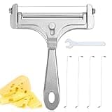 6pcs Cheese Slicer Kit, Stainless Steel Wire Cheese Cutter with 4 Extra Wires & Wrench Cheese Slicer Handheld Butter Cutter Food Slicer for Block Cheese Butter (Frosted Silver)