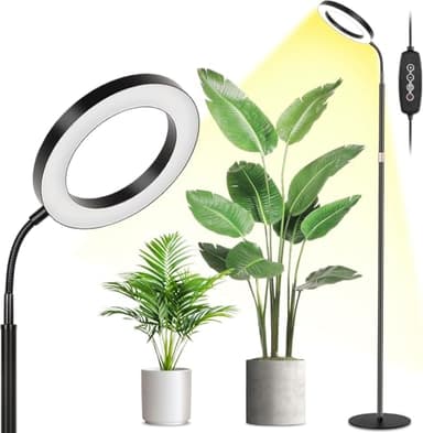 LBW Grow Light with Stand for Indoor Plants, 8" Halo Full Spectrum Grow Light, Adjustable Height up to 68", Auto Cycle Timer (4/8/12H), 6-Level Dimmable, Plant Light for Indoor Growing