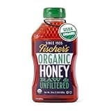 Fischer's 100% Organic Honey, USDA Certified, 24 Oz – Pure, Raw & Unfiltered Honey – All-Natural Sweetener – Rich Flavor Profile, Packed with Nutrients