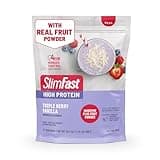 SlimFast High Protein Smoothie Mix Plus Fruit Powder, High Protein Meal Replacement Powder, Fiber, Vitamin C, 21 Servings, 1.29 Pounds, Triple Berry Vanilla (Packaging May Vary)
