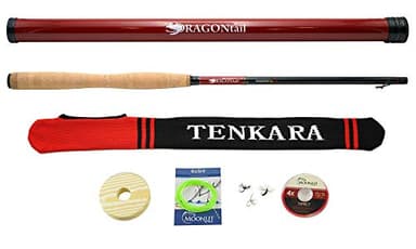 DRAGONtail Shadowfire 365 12' Tenkara Rod Plus Complete Starter Package – Flies, Leader, Tippet, Line Holder, Storage Tube, and Rod Sock