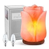 d'aplomb 100% Authentic Natural Himalayan Salt Lamp;Hand Carved Flower Rose Crystal Rock Salt from Himalayan Mountains; Dimmer Cord (Pink Flower)