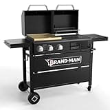 Brand-Man Propane Gas and Charcoal Grill Combo,Grill and Griddle Combo Dual Fuel BBQ Grill with Dual Lids for Outdoor Barbecue, Black