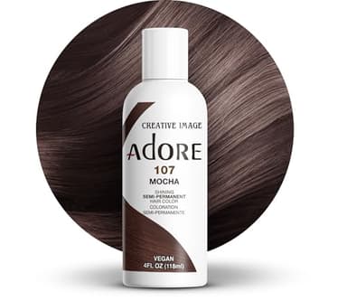 Adore Semi Permanent Hair Color (107 Mocha) | Vegan & Cruelty-Free Brown Hair Dye | No Ammonia, No Peroxide, No Alcohol | 4 Fl Oz