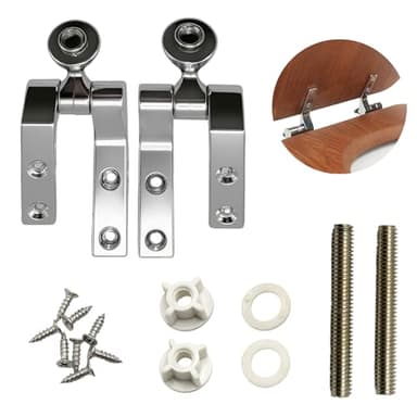 Loszaral Universal Toilet Seat Hinges Replacement Kit - Chrome-Plated Metal Hinge Set with Bolts, Screws, Nuts for Most Wooden Toilet Seats - Easy Install Bathroom Hardware Fittings