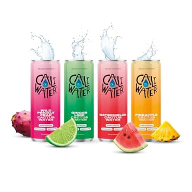 Caliwater Organic Cactus Water with Rare Antioxidants + Electrolytes for Hydration and Recovery, Plant-Based, Non-GMO, Non-Carbonated, Variety Pack, Ginger Lime & Wild Prickly Pear & Watermelon & Pineapple, 12 fl oz Cans (Pack of 4)