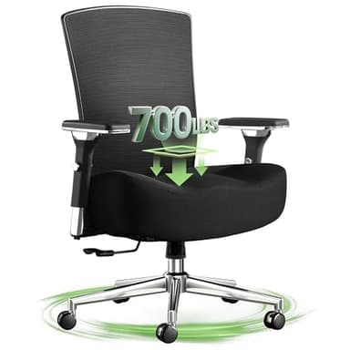 Big and Tall Office Chair 700lbs with Ergonomic W Wide Thick Seat Cushion, Oversized Mesh Desk Chair with Adjustable Lumbar Support, Computer Chair with Upgraded 4D Armrests