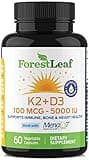 ForestLeaf Vitamin D3 + K2 (MK7) Supplement - MenaQ7 - Calcium and Vitamin D3 5000 IU Max Absorption - Teeth and Bone Strength, Heart Health, Immune System Support - 60 Veggie Capsules