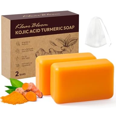 KlearBloom Kojic Acid Soap, Turmeric Soap Bar for Dark Spots Brightening & Moisturizing with Collagen, Vitamin E, Retinol, Hyaluronic Acid, Shea Butter, Paraben & Sulfate-Free 105g x 2 Bars