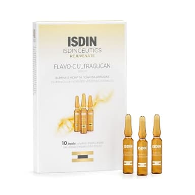 ISDIN Isdinceutics Flavo-C Ultraglican Vitamin C and Hyaluronic Acid Brightening and Antioxidant Day Serum for Face - 10 ampoules, 0.06 FL OZ x 10