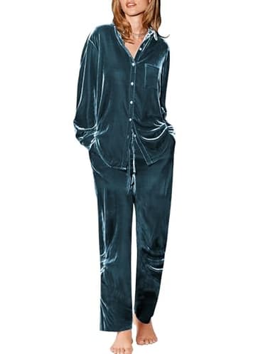 Ekouaer Velour Track Suits for Women Long Sleeve Pajama Set Casual 2 Piece Loungewear Peacock Blue Medium