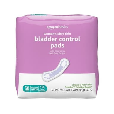 Amazon Basics Women's Incontinence Pads, Bladder Control & Postpartum, Light Absorbency, Unscented, 30 Count