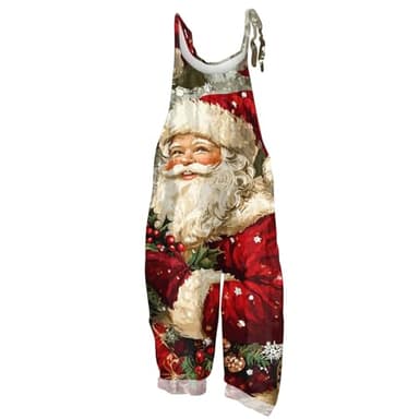 Ugly Christmas Jumpsuit for Women 2025 Overalls Hippie Jumpsuits Print Spaghetti Strap Rompers Party Dresses Pajamas Pjs Outfits Pants Red XL