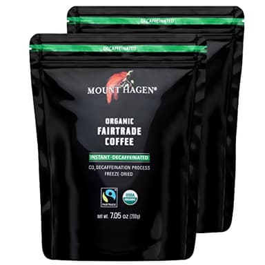 Mount Hagen 7.05oz Organic Freeze Dried Instant Decaf Coffee - 2 Pack | Organic Medium Roast Arabica Beans | Fair-Trade, Eco-friendly in Resealable Pouch Bag [2x7.05oz]