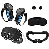Silicone Cover Set Compatible with Meta Quest 3 Accessories, VR Silicone Face Cover, VR Shell Cover,Quest 3 Controller Grips with Battery Opening Cover and Knuckle Straps Protector