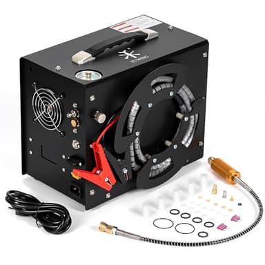 TUXING PCP Air Compressor, 4500PSI/30Mpa Portable PCP Compressor with Built-in Power Converter, Auto-Stop | DC12V/AC120V | Oil & Water-Free Compressor Pump