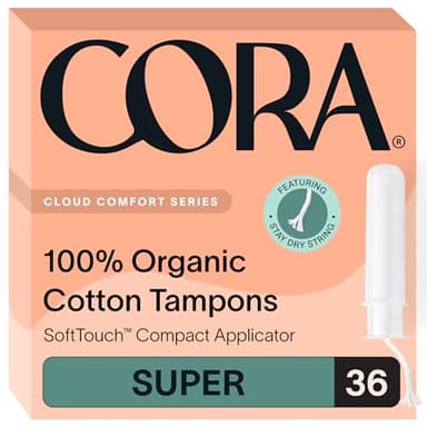 Cora Organic Cotton Tampons (36 Super Tampons)
