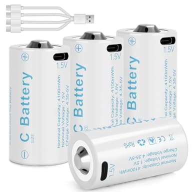 winbasic C Batteries C Size Rechargeable Lithium Batteries, 4 Pack LR14 4100mWh 1.5V USB-C Charging for Toys and Floodlights (4 Pack)