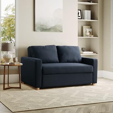 Serta Tulsa 66.1" Convertible Sleeper Loveseat, Full Size, Dreamcoil Comfort, FingerGuard Pinch Point Protection, Woven Fabric, Navy Blue