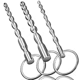 Urethral Sounds Set - 3 PCS Stainless Steel Bumpy Penis Plug Dilator with Safe Ring - Masturbation Rod Sex Toy for Men