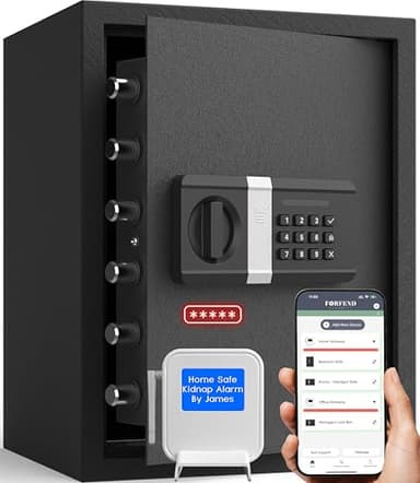 FORFEND Smart Home Safes | WiFi Safe Box App Unlock/Alarm | Voice Control, Kidnap SOS Alarm, Tamper Detect, Frozen Mode | Money Security Lockbox History Track | Digital Caja Fuerte Remote Live Monitor