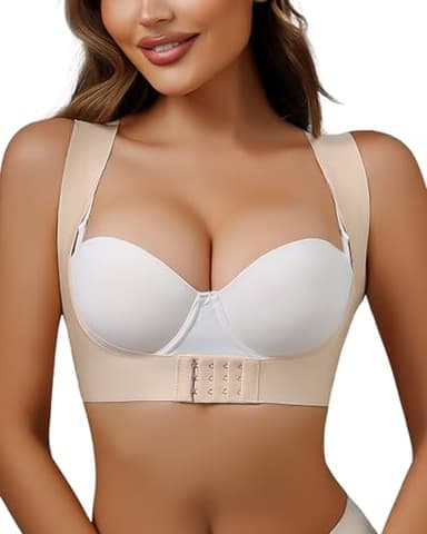 USEASY Front Closure Back Posture Corrector for Women Posture Correcting Adjustable Back Support for Women Bras Chest Shaper Beige L