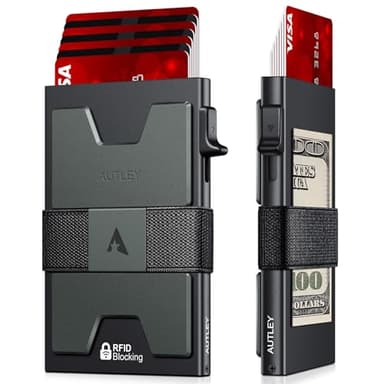 AUTLEY Slim Card Holder, Minimalist Pop Up Wallet for Men, RFID Blocking Mens Wallet with Cash Band (Black)