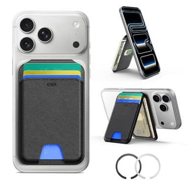 ESR for MagSafe Wallet with Stand, RFID Blocking w MagSafe Ring, 5 Card Holder for Phone Case, Slim Leather Magnetic Wallet for iPhone 17e/17/16/15/14/13/12 Series(Not for Mini),Selected Samsung,Black