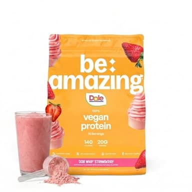 BE AMAZING Vegan Protein Powder – Dole Whip Strawberry Flavor, Plant-Based Protein Supplement, 15 Serves