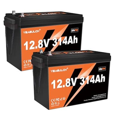 2 Packs 12V 300Ah (314Ah) LiFePO4 Battery 200A BMS 3840Wh Lithium Iron Phosphate Battery Up to 15000+ Deep Cycles Perfect for RV Camping Marine Solar Energy Storage Backup Power