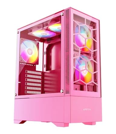 Apevia Eclipse-PK Eclipse Mid Tower Gaming PC Case w/ 5X 120mm ARGB Fans, 366 RGB Light Modes, Minimalistic Honeycomb Design, Tempered Glass Front & Side Panels, 1X USB3.0, 2X USB2.0, Pink