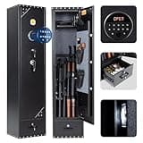BlackSmith 6 Long Gun Safe for Rifle Pistols Home Rifle Safe Quick Access Gun Cabinet with Keys Keypad Wall Mount Rifle Gun Safe with Drawer Door Panel Organizer Dual Alarm System
