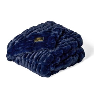 Minky Couture Hugs Blanket - Extra Plush Blanket for Premium Gifting - Stretchy Bubbled Cozy Throw - Silky Smooth - Durable & Machine-Washable - Travel-Friendly - Travel, Navy