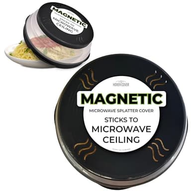 HOVER COVER Magnetic Microwave Splatter Cover with High Power, Strongest Magnetic Grip, Collapsible 12-Inch BPA-Free Food Lid, Vented Plate Guard, Dishwasher Safe, Space-Saving Storage - Black
