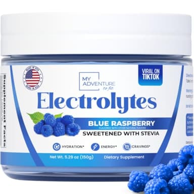 Zero Sugar - Blue Raspberry Electrolytes Powder - Refreshing Hydration - Caffeine Free Energy - All Natural Ingredients - Vegan, Keto and Paleo - Sugar Free Electrolyte Powder Drink Mix - 37 Servings
