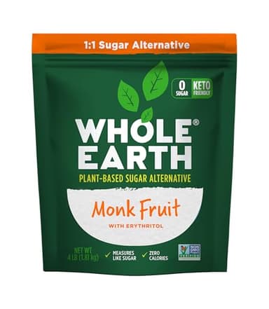 WHOLE EARTH Monk Fruit Sweetener with Erythritol, Plant-Based Sugar Alternative, 4LBS