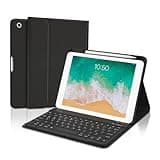Luckset Keyboard Case for iPad 9.7 inch 6th 2018, 5th Gen. 2017, Air 2 2014 Released, Wireless Detachable Keyboard, Thin Slim Folio Case with Pen Holder, Auto Sleep Wake, Adjustable Angles, Black