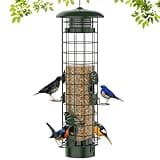 Squirrel Proof Bird Feeder,Metal Mesh Bird Feeders for Outdoors Hanging,Gravity Protection Squirrel Proof Wild Bird Feeders with Finch Cardinal Chickadee,3LB Large Capacity,Green