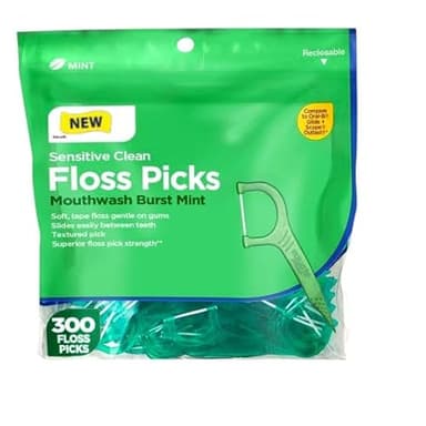 E~quate Senssitive Cleaan Floss Picks, Mouthwash Burst Mint, 300 Count